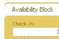 Booking availability block, allows visitor to search for all available properties per some time period.