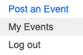 Post and Event and My Events pages in the account area menu
